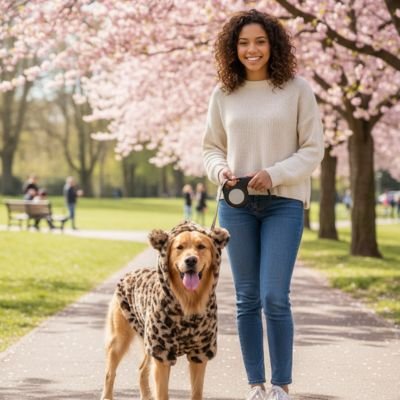 Chien avec Manteau pour petit chien marron au parc avec sa maitresse