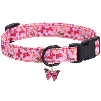 Collier chiot papillon rose