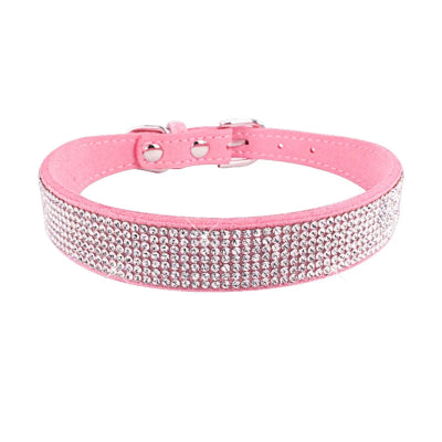 collier chiot strass rose