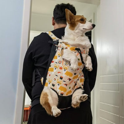 Petit chien dans sac a dos chien Kangourou jaune imprimé sur son maitre