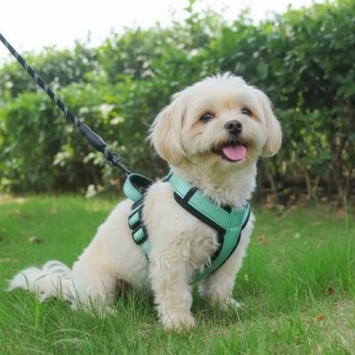 Petit chien en harnais chien confort Balade élégance vert