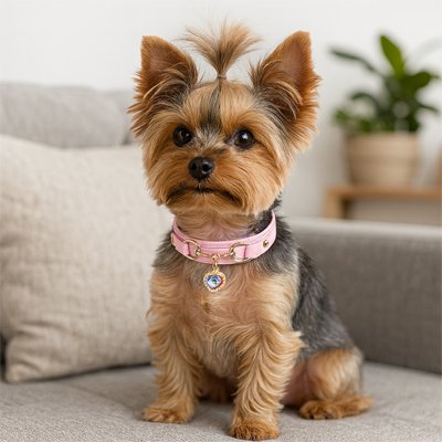 chien assis avec collier pour Chien coeur rose