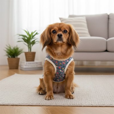 Chien assis avec manteau Chien Choupette Bleu