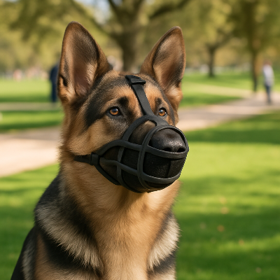 chien assis avec museliere pour chien museau Doux noir