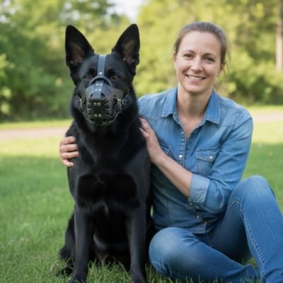 chien assis avec sa maitresse en muselière​ AeroSecur noir
