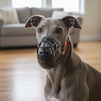 Chien assis en muselière pour chien​ Protection Ultime noir