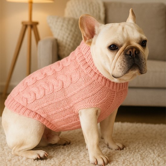 Chien assis en pull pour chien Montagne rose