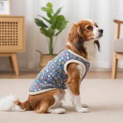 Chien assis gentillement avec manteau Chien Choupette Bleu