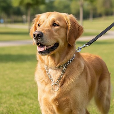 Chien au parc avec collier Chien double
