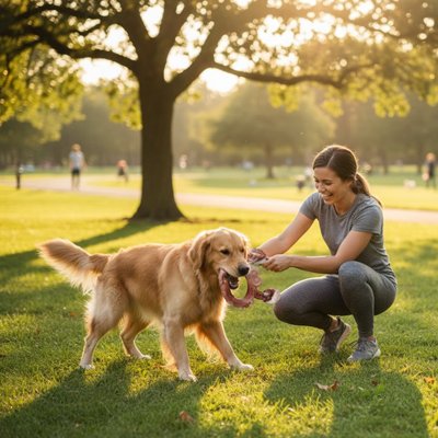 chien au parc avec sa maitresse avec jouet indestructible pour Chien Croq'Chien crabe