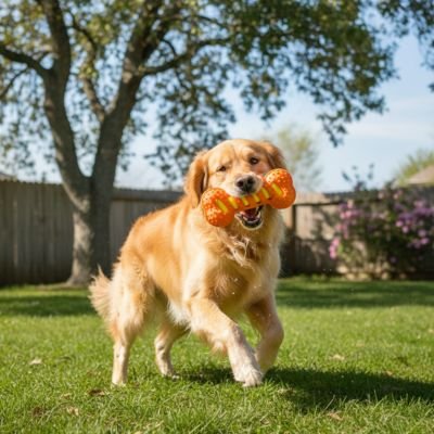 chien au parc avec son Jouet indestructible pour chien DentiJouet Orange