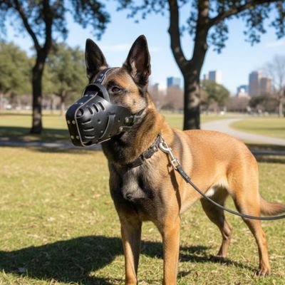 chien au parc en muselière AeroSecur noir