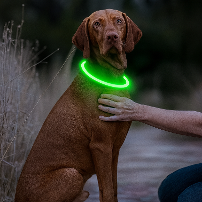chien avec collier lumineux chien lumiere verte