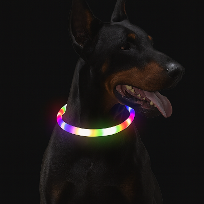 chien avec collier lumineux chien multicolore