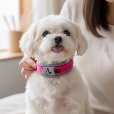 Chien avec collier pour chien Sécuri Chien rose avec sa maitresse