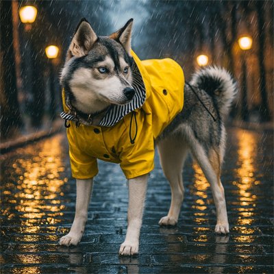 Chien avec imperméable pour chien​ Ciré Marin jaune sous la pluie
