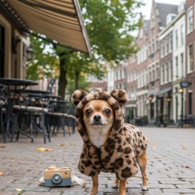 Chien avec Manteau pour petit chien marron en ville