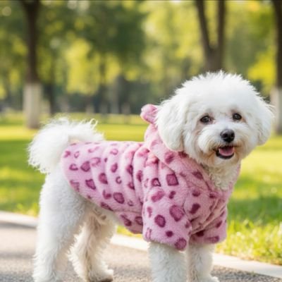 Chien avec Manteau pour petit chien rose au parc