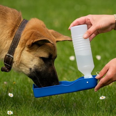 Chien buvant dans une gourde pour Chiens Museau Frais bleu