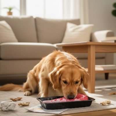 chien couché jouant avec son jouet Chien indestructible Festin Canin Cotelette