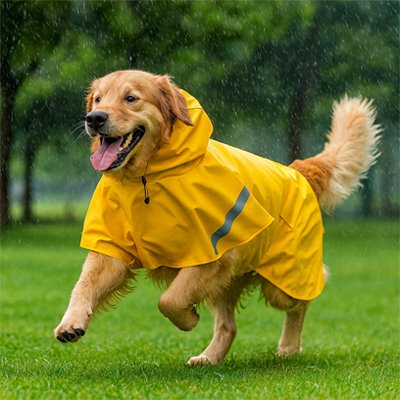 Chien courant sous la pluie avec imperméable pour chien ​Ciré fluo