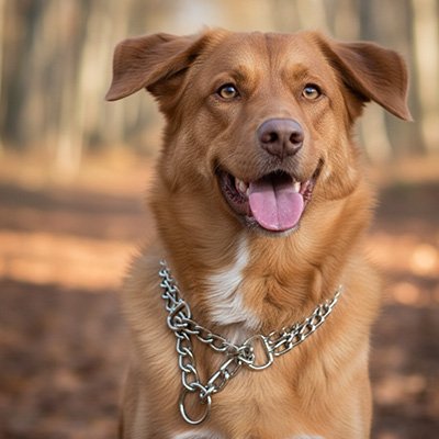chien dans la forêt avec collier Chien en fer