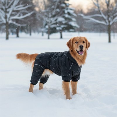  Chien dans la neige avec manteau pour Chien Doudoune noir