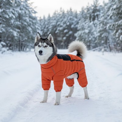  Chien dans la neige avec manteau pour Chien Doudoune rouge
