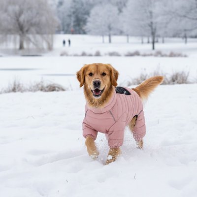 Chien dans la neige en manteaux pour Chien Confort Max Rose