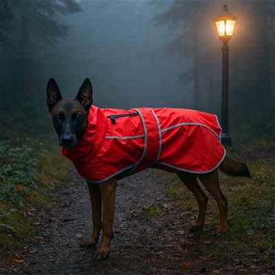 Chien dans le brouillard humide en manteau chien imperméable Couverture pluviale rouge