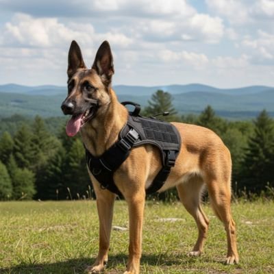 Chien dans un pré en  Harnais chien Ranger Noir