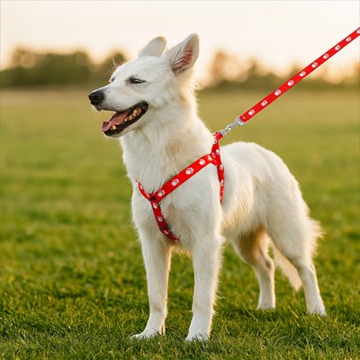 chien debout avec canicross harnais Balade rouge