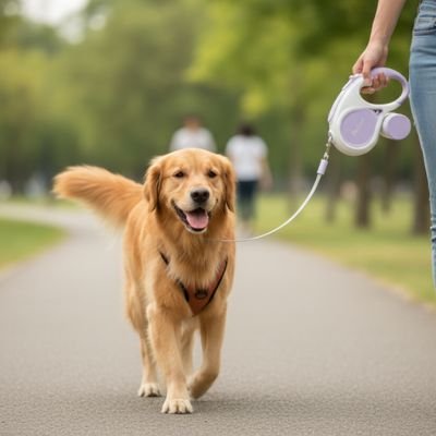 Chien en balade au parc en laisse chien enrouleur Rétractable auto mauve 