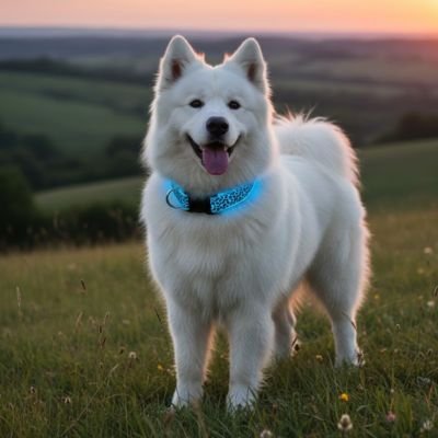 Chien en collier lumineux pour Chiens Léopard lumineux bleu dans un pré