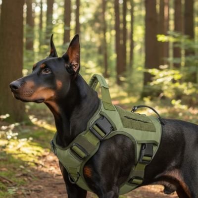 Chien en forêt en Harnais chien Ranger Kaki