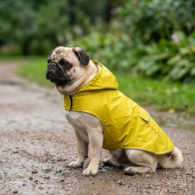 Chien en forêt en imperméable pour chien​ Pluie protectrice jaune