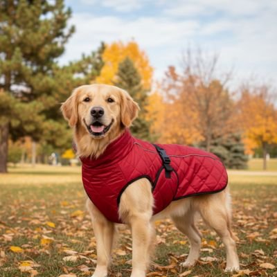 chien en forêt en manteau pour Chien Parka hivernal rouge