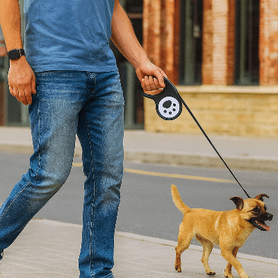 chien en  laisse pour chien en ville