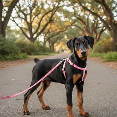  Chien en laisse pour chien Os et Pattes rose sur une route