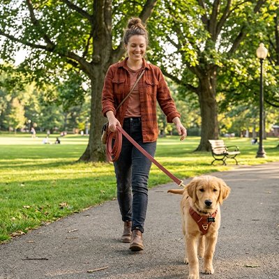 Chien en longe pour Chien Grenat  Promenade Sécurisée en balade avec sa maitresse