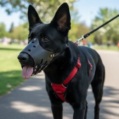 Chien en muselière pour chien​ Protège bouche café