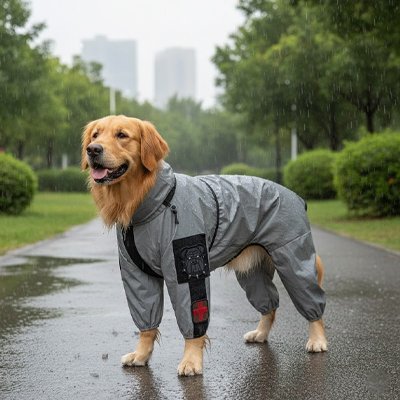 Chien en ville sous la pluie en imperméable pour chien​ Alliance pluie 