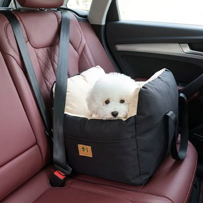 Chien gentillement couché dans un siege auto pour chien Route Zen Noir