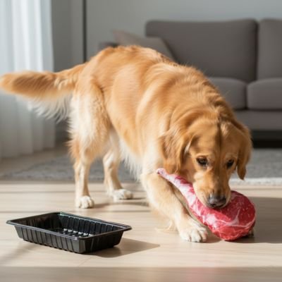 chien jouant avec son jouet Chien indestructible Festin Canin Cotelette