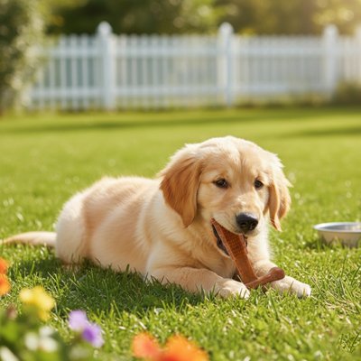 chien mastiquant son Jouet indestructible pour Chien Crok'jeu dans le gazon
