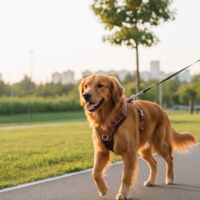 Chien se promenant en harnais chien Voyage marron