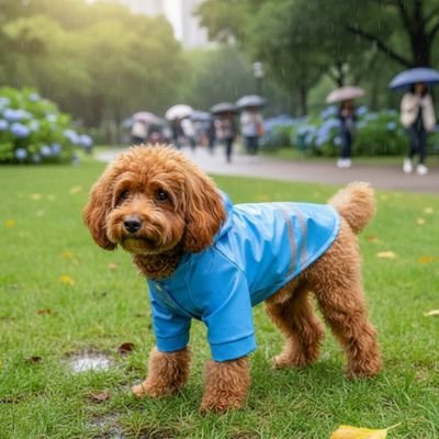 Chien sous la pluie au parc avec manteau pour Chien imperméable Ciré étanche bleu 