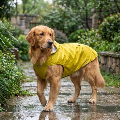 Chien sous la pluie en imperméable pour chien​ Pluie protectrice jaune