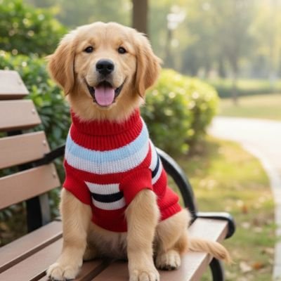 Chien sur un banc avec pull chien Cocoon Canin Rouge