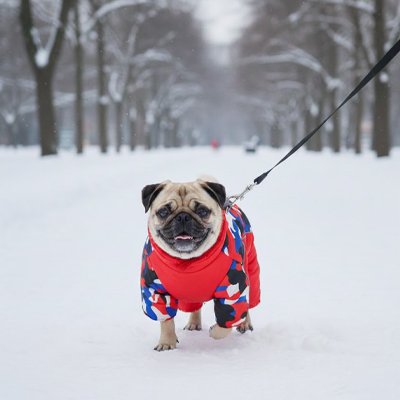 Chien dans la neige avec manteau petit Chien Hiver élégant rouge 